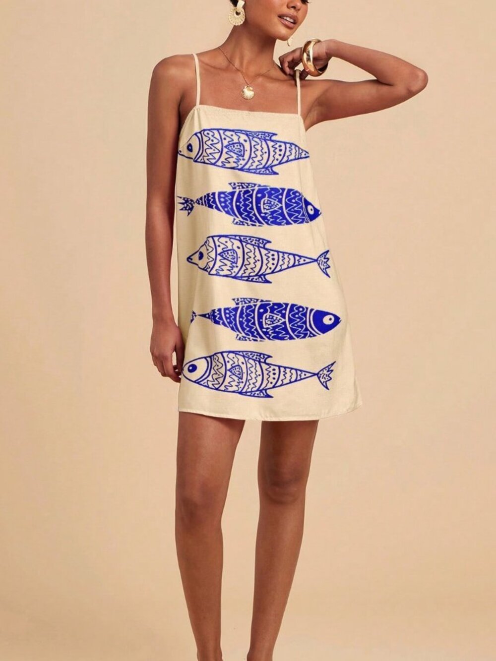 Blue Casual Women's Vacation fish Printed Mini Dress - Picture 4 of 7